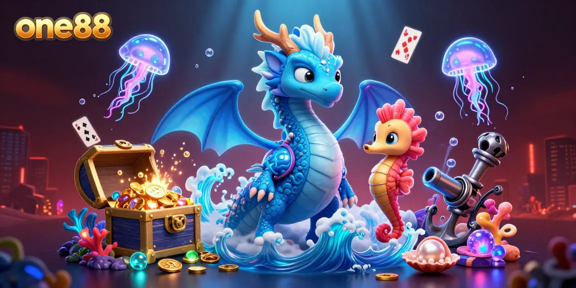 Experience immersive fun with one88 as the majestic dragon and seahorse knight guard treasures in an underwater world.
