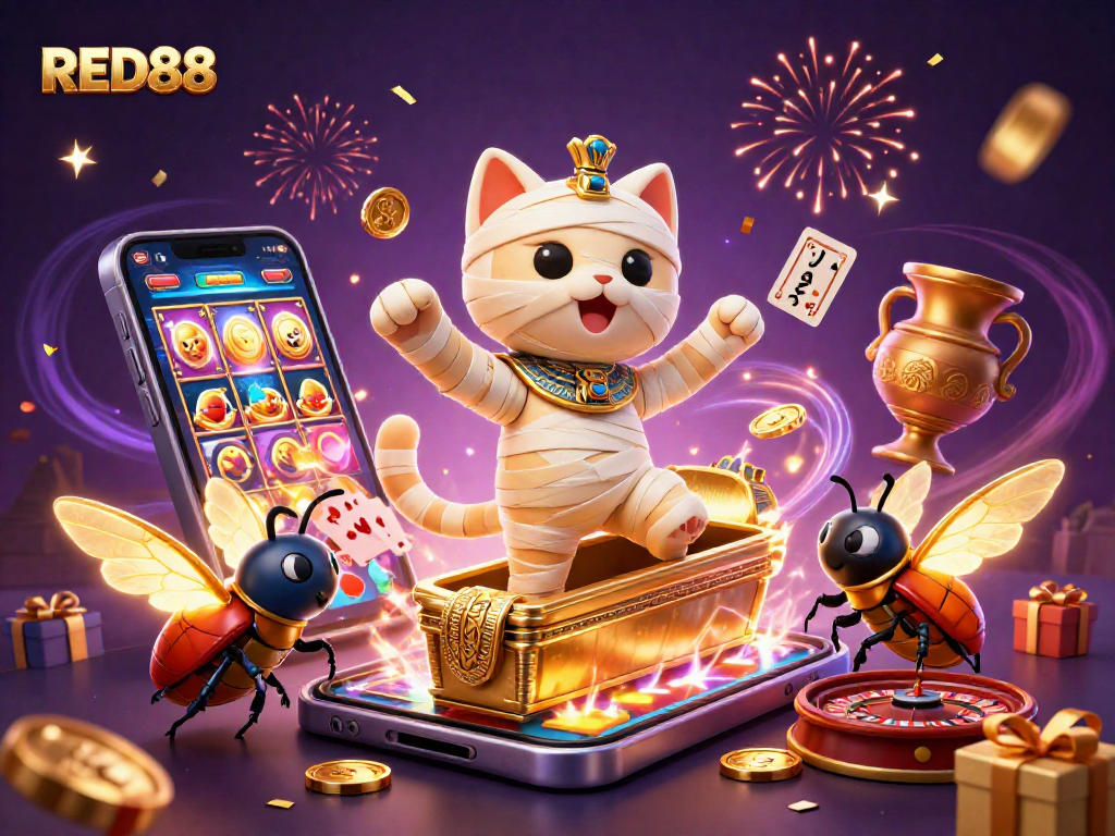 Experience the thrilling excitement at RED88 with a vibrant pyramid casino scene featuring engaging gaming elements.