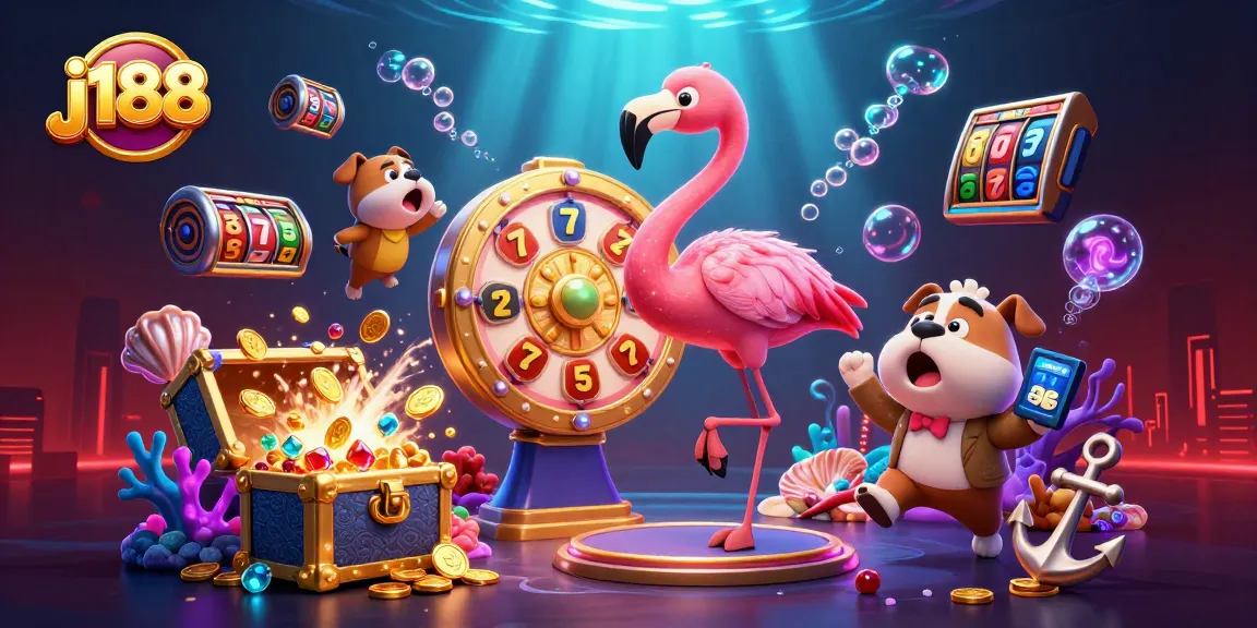 Spin the giant prize wheel with j188 for thrilling casino wins in this vibrant 3D illustration.