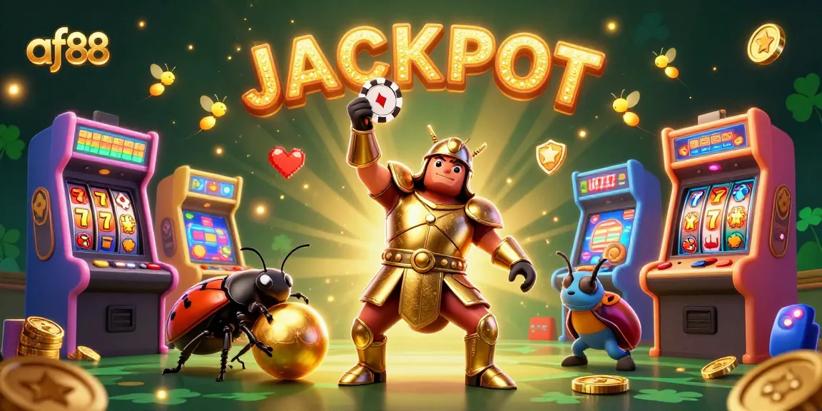 Spin the reels with af88 in an illustrated casino scene filled with vibrant gambling elements!