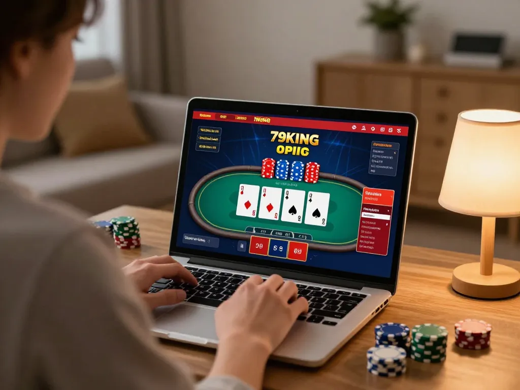 Player engaging in poker gameplay on 79KING website, showcasing online strategy and interactive elements.