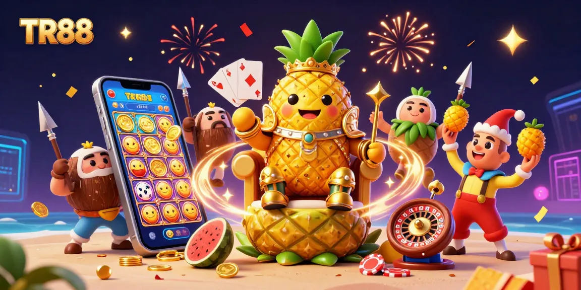 Experience the excitement of TR88 with vibrant casino-themed 3D characters and gaming elements.