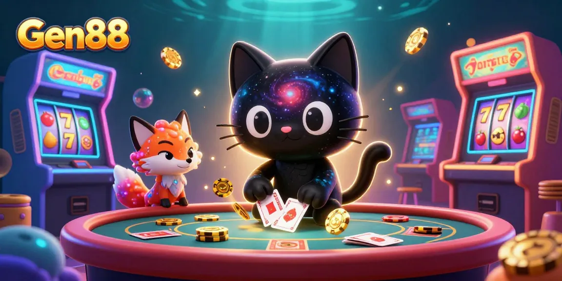 Experience exciting gameplay at Gen88 with a captivating cat and fox in a cosmic casino.
