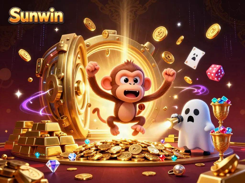 Experience the thrilling gaming atmosphere at Sunwin with a playful ghost and an eager puppy hunting gold.