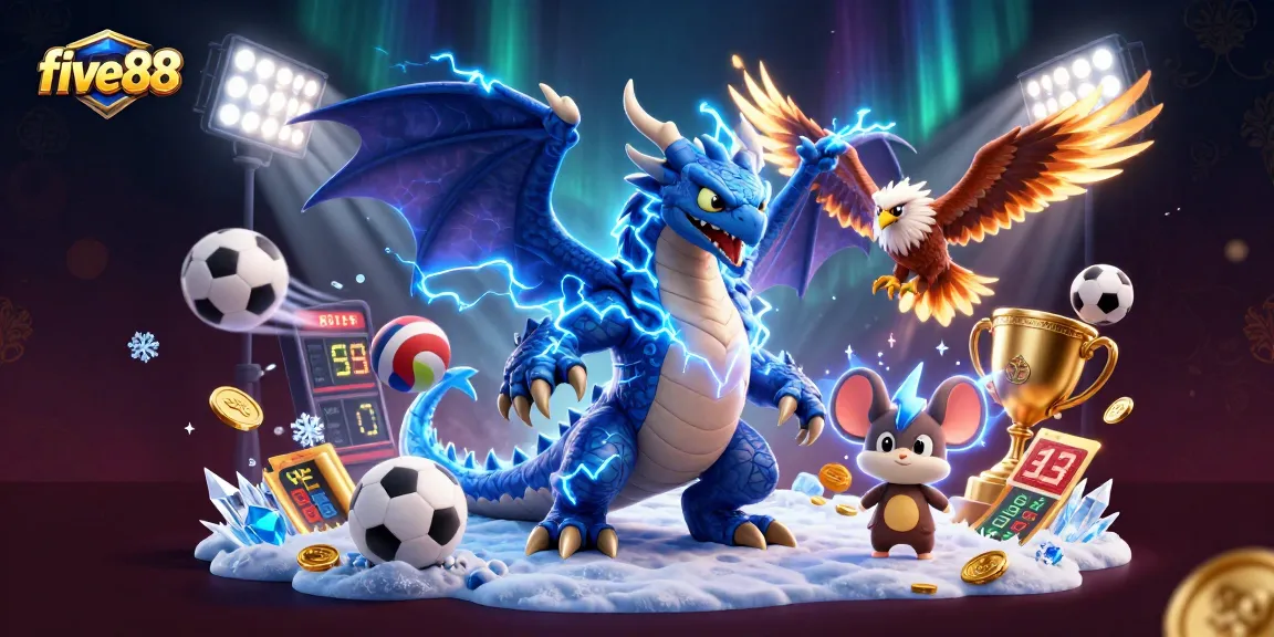 Experience excitement at five88 with a vivid illustration featuring dynamic casino elements and electrifying characters.