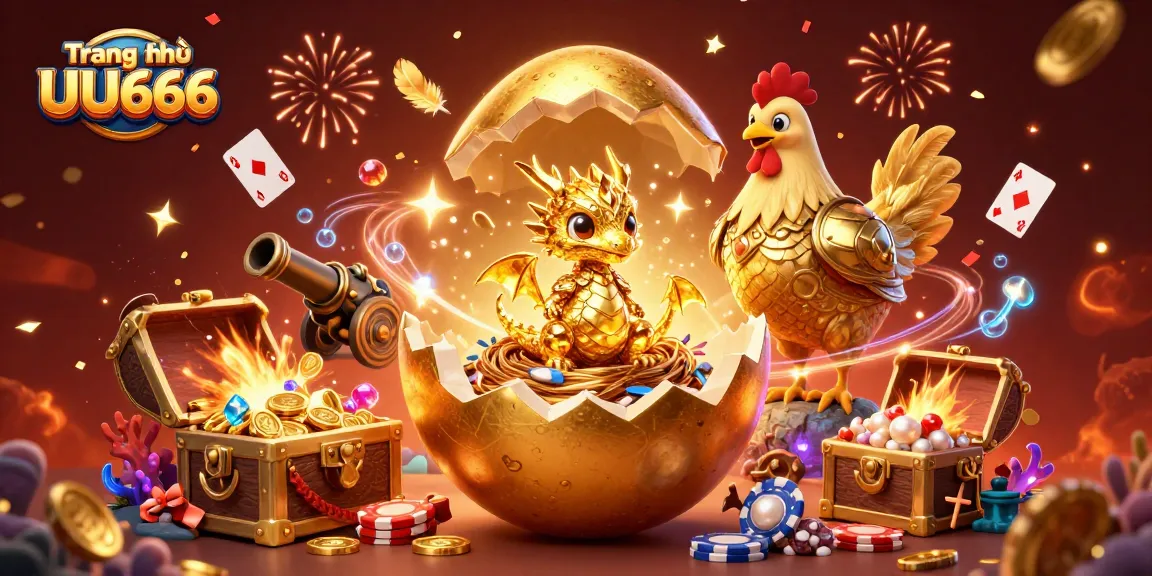 Experience winning chances with the vibrant Trang chủ UU666, featuring a golden dragon amidst casino treasures.