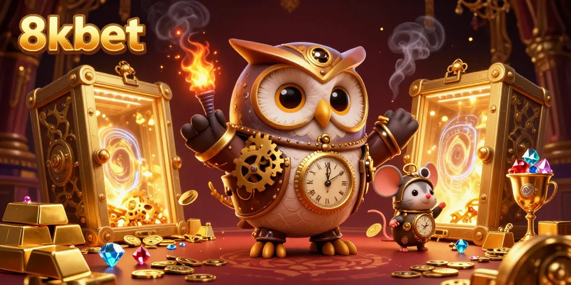 Experience big wins with 8kbet in this vibrant casino illustration showcasing gold treasures and exciting games.