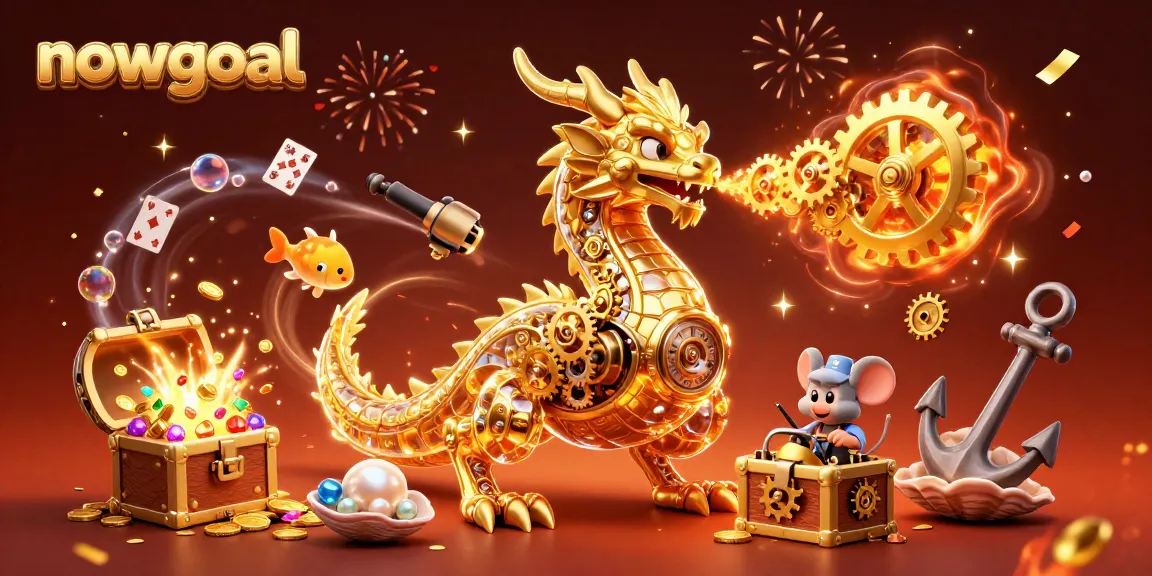 Experience thrilling gameplay with nowgoal as the golden dragon breathes gears in a spectacular casino scene.
