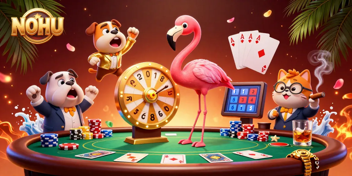 Experience the thrill of NOHU with vibrant slot games, dynamic characters, and exciting prizes in a casino setting.