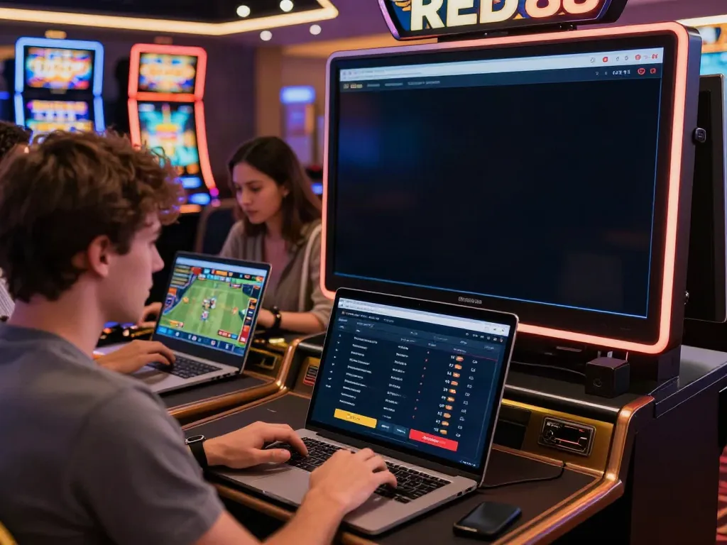 Engaged players using https://red88.limited/ for online betting in a vibrant environment.