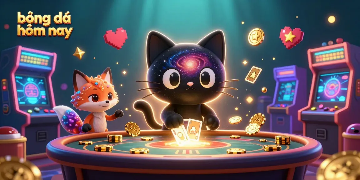 Engage with the thrilling action of bóng đá trực tiếp hôm nay as a cosmic cat charms golden chips from a vibrant casino table.