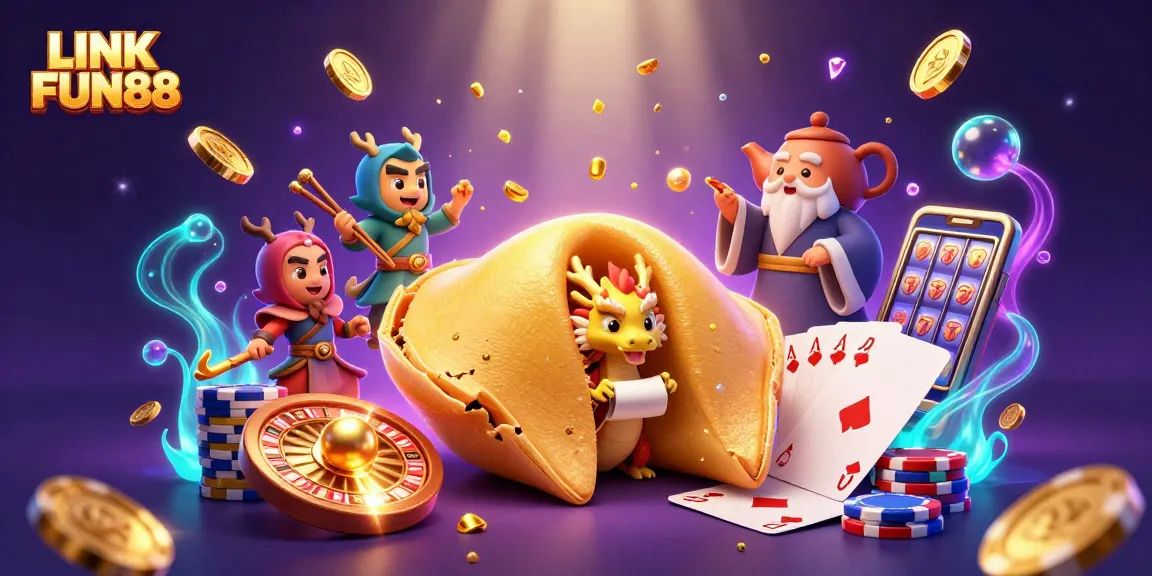 Engage in winning strategies at LINK FUN88 with this dynamic casino-themed 3D illustration.
