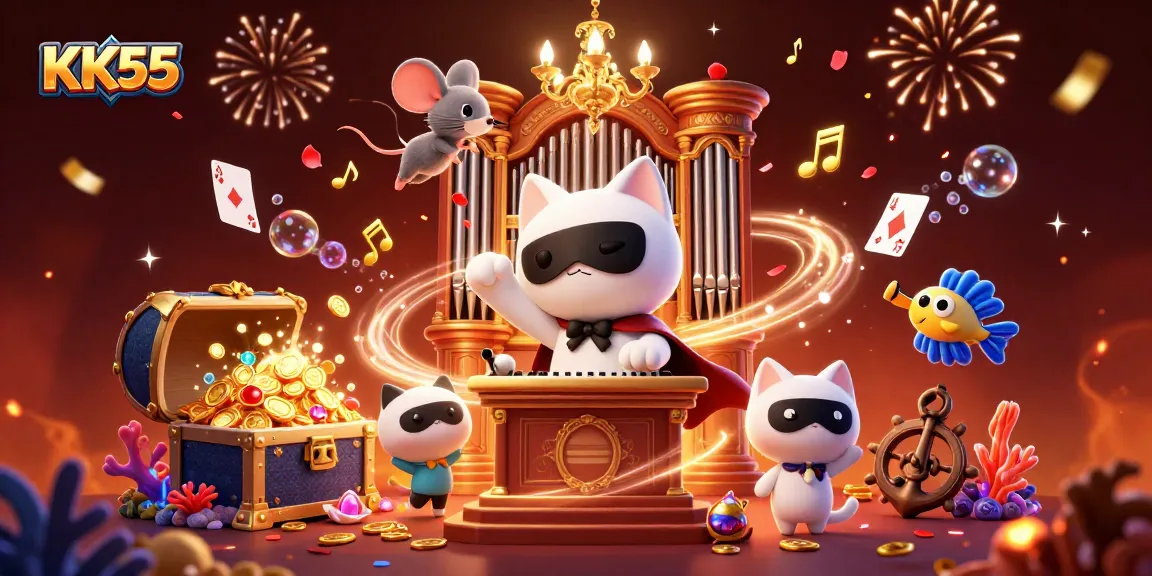Experience thrilling fun at KK55 with vibrant casino games and dynamic characters in a magical 3D scene.