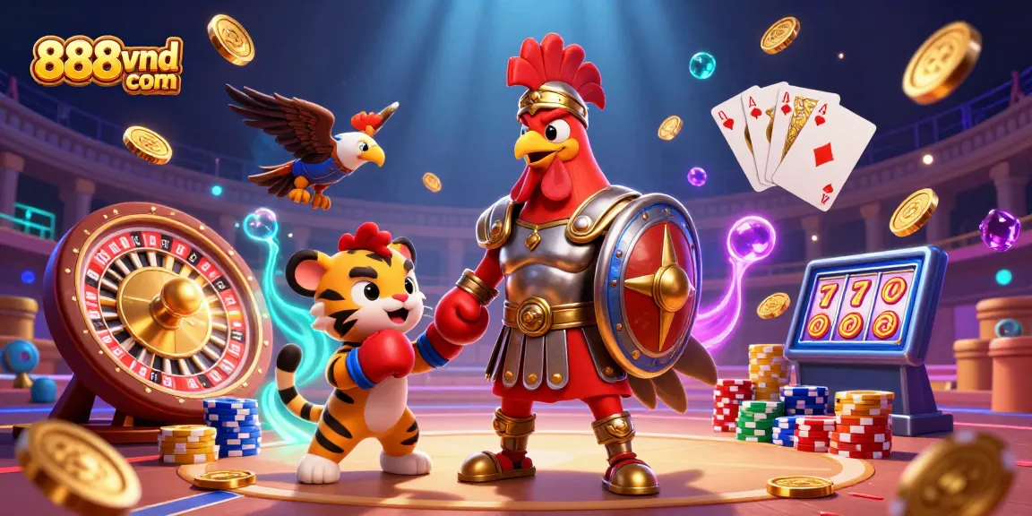 Experience the thrills with 888vnd com in this vibrant casino scene featuring animated characters and dynamic gaming elements.