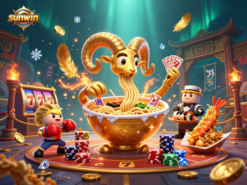Win big at sunwin with an exciting casino-themed 3D illustration featuring colorful characters and dynamic elements.
