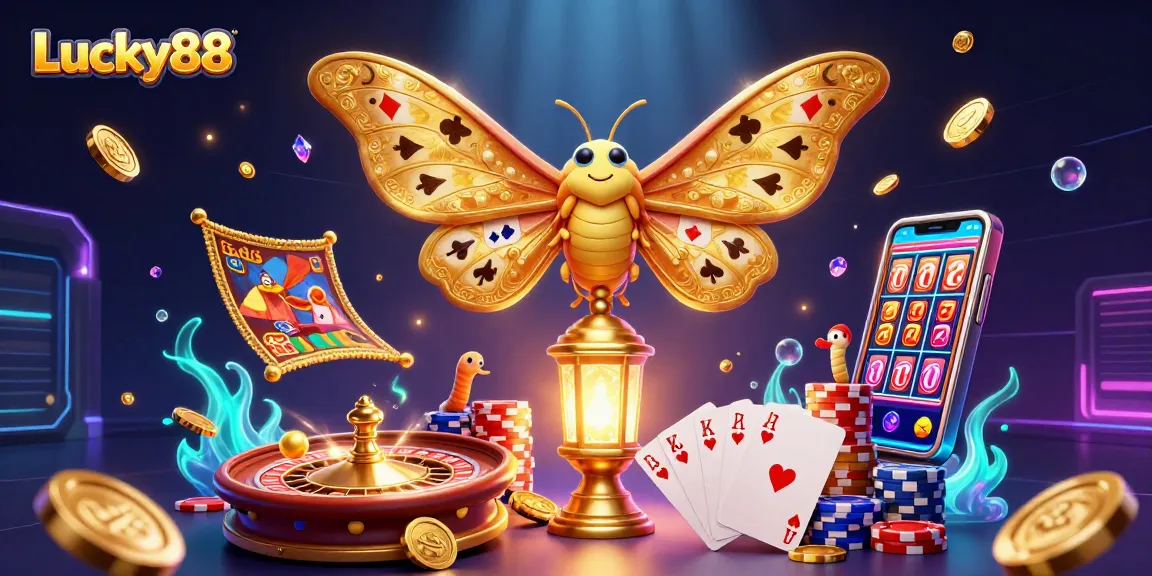 Experience the excitement of Lucky88 with vibrant golden wings and dynamic casino elements!