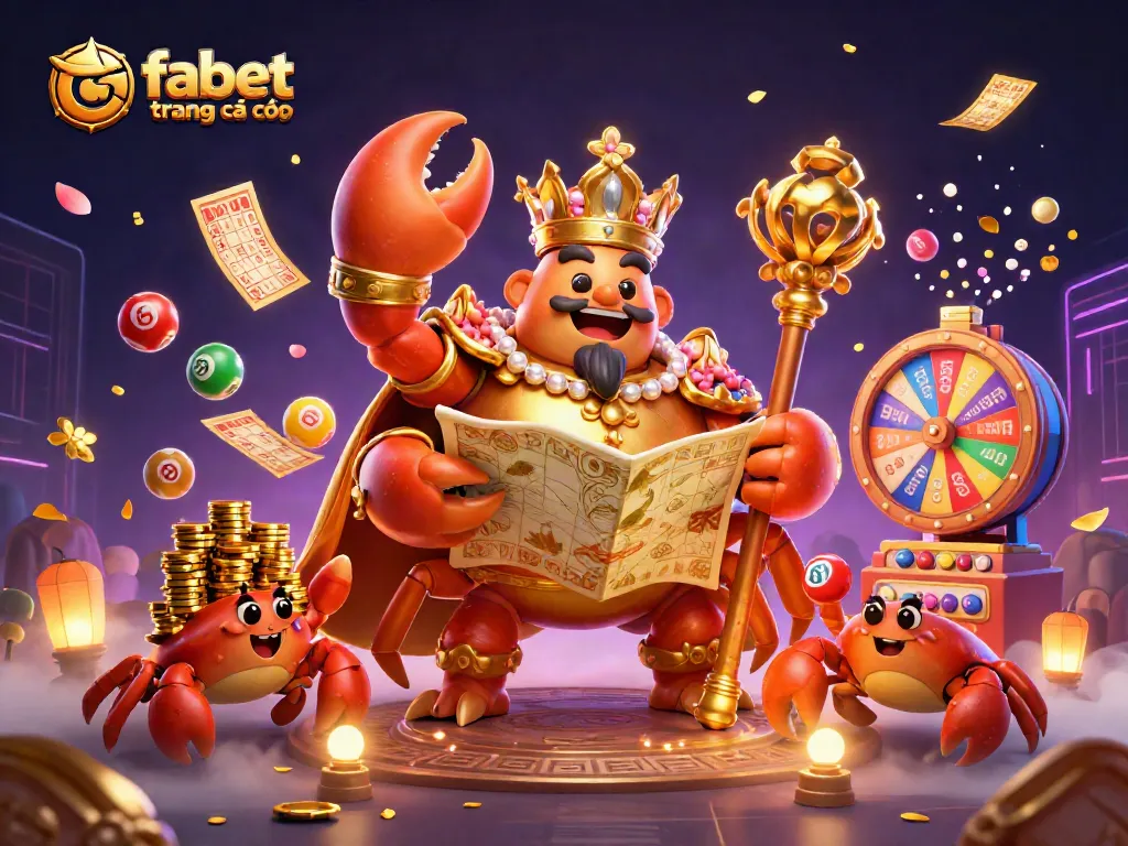 Engage in the vibrant excitement of fabet trang cá cược with a lavish 3D illustration of a golden crab emperor.