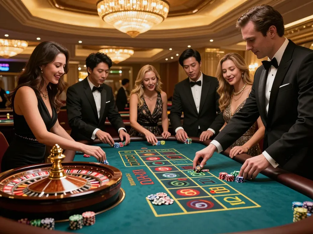 Players placing bets at a vibrant roulette table, showcasing excitement and strategy at 11win2.