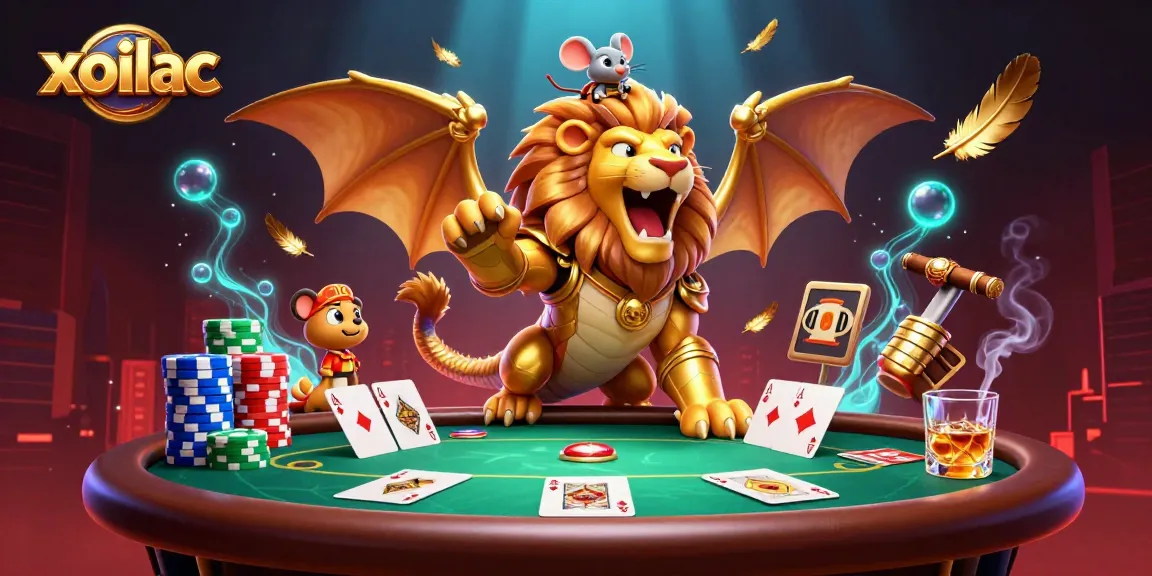 Bet on xoilac with a roaring chimera and dynamic poker elements for an exciting gambling scene.