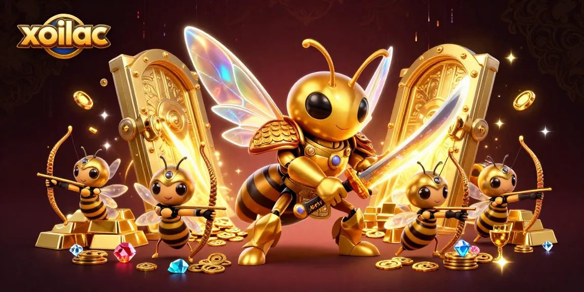 Xoilac buzzes with excitement as a golden hornet warrior showcases thrilling casino adventures.