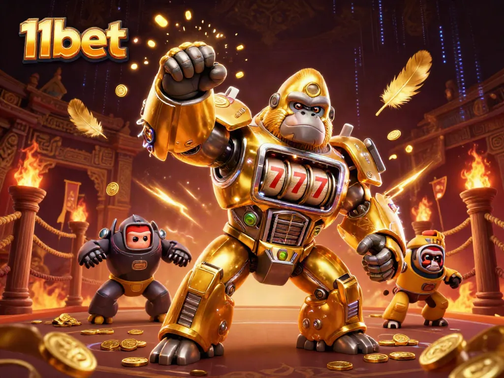 Experience thrilling slots and jackpots at 11bet with the dynamic gorilla mech scene.