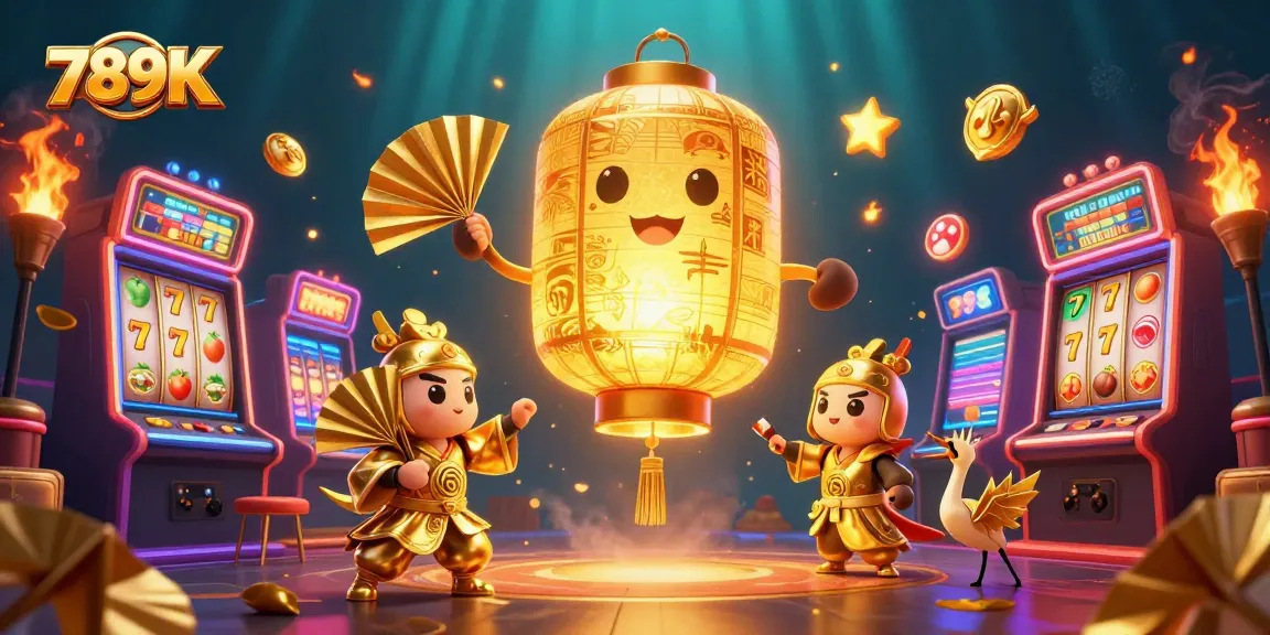 Play and win exciting slots at 789K casino, featuring a glowing lantern spirit and golden warriors.
