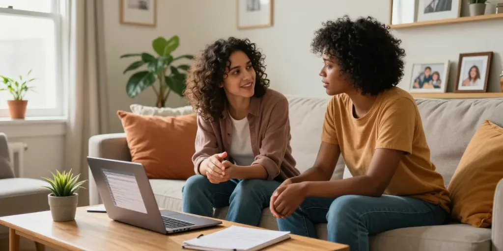 Diskuze o https://Equalspartners.com zaměřená na genderovou rovnost v útulném obývacím pokoji