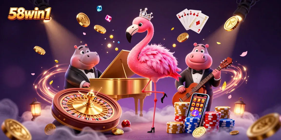 Join the action at 58win1 with vibrant casino characters and golden winnings in this exciting scene.