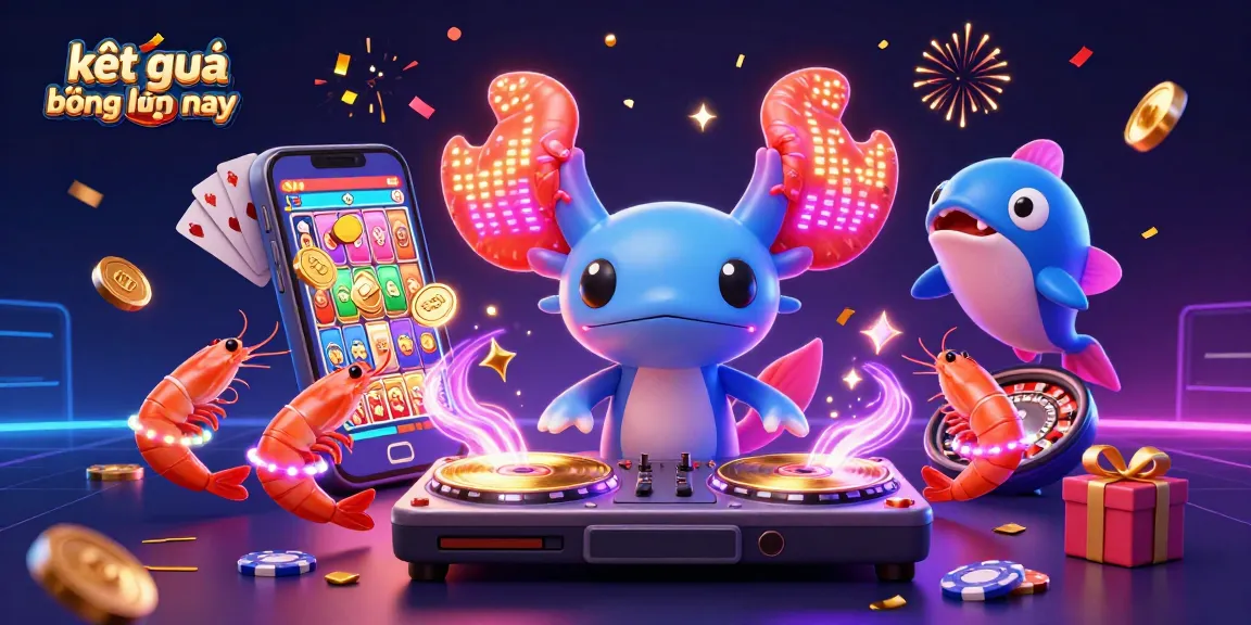 Catch the excitement with kết quả bóng đá hôm nay capturing lively gameplay with neon colors and casino themes.