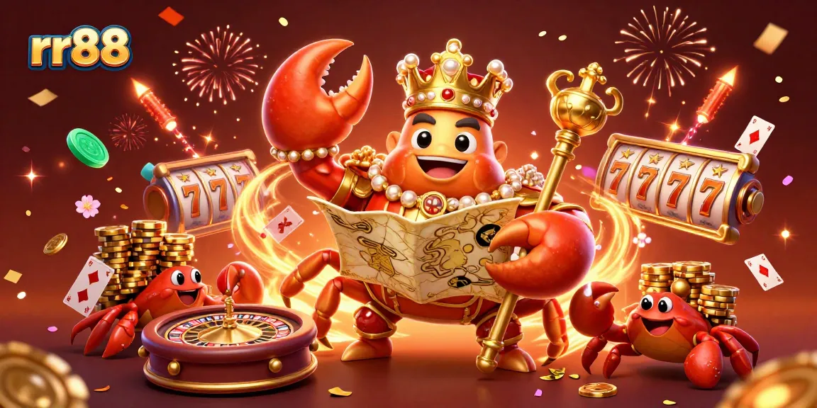 Experience the excitement of rr88 gaming with golden crab emperor in a rich casino scene.