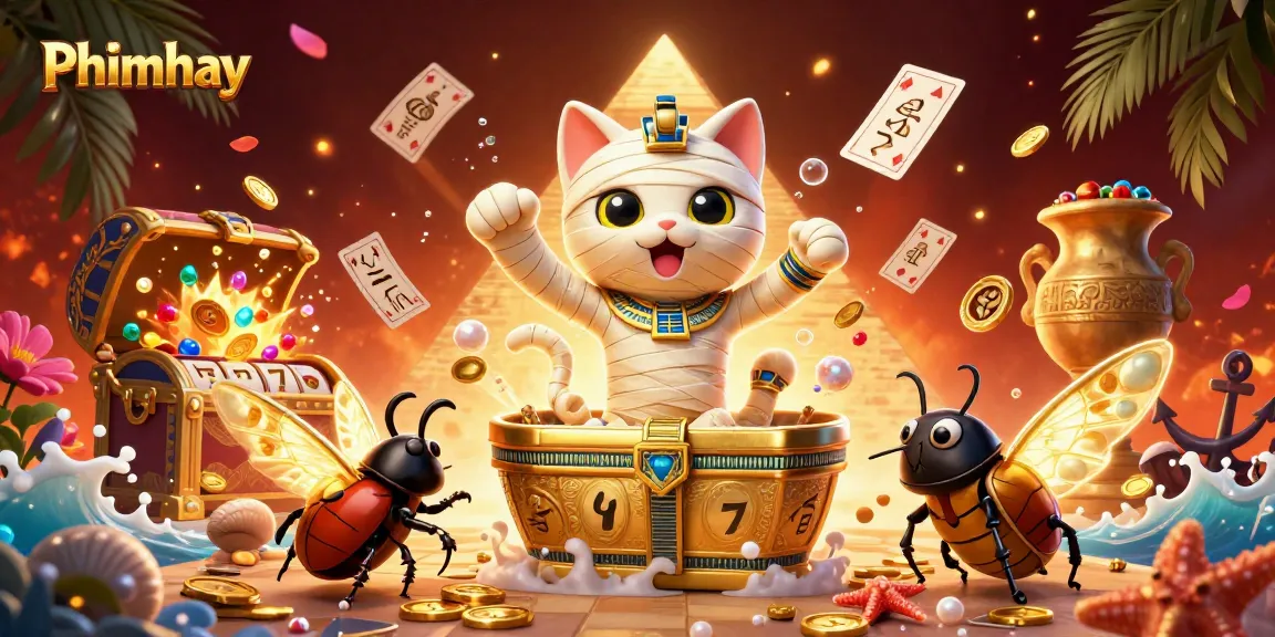 Experience the excitement of Phimhay with a vibrant casino scene featuring an Egyptian mummy and treasures