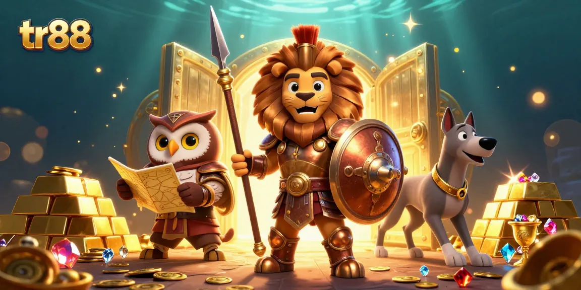 Experience thrilling jackpots and heroic strategies with tr88 in this vibrant casino adventure scene.