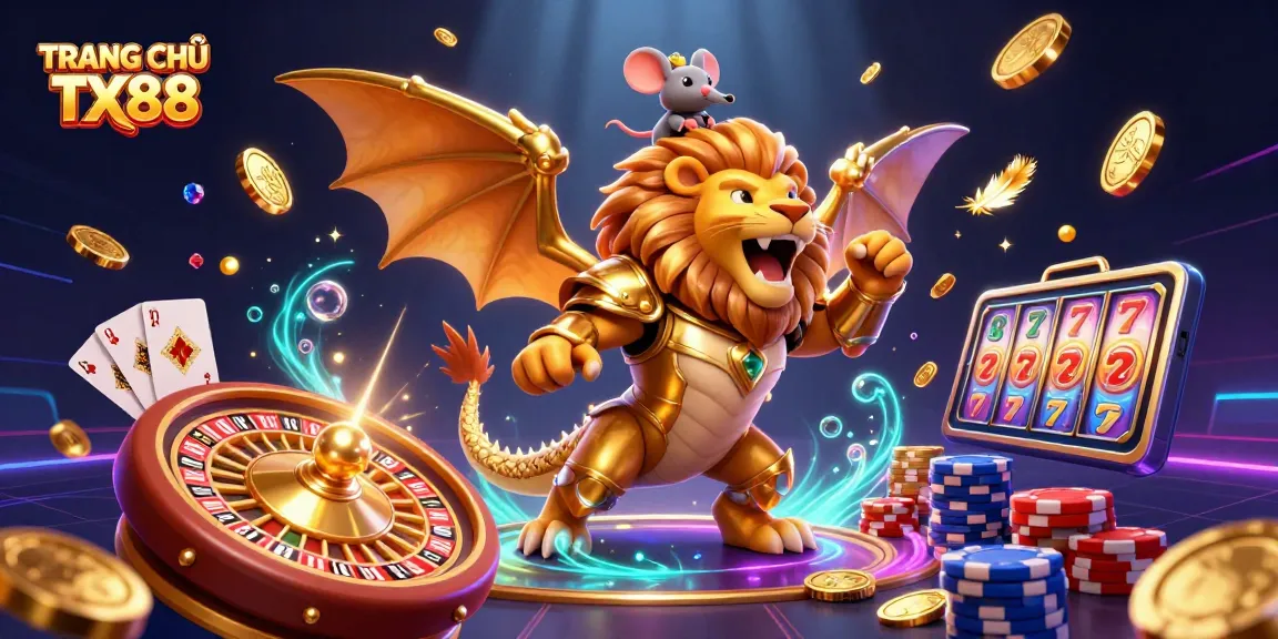 Experience the thrill of TRANG CHỦ TX88 with dazzling casino elements and vibrant action scenes.