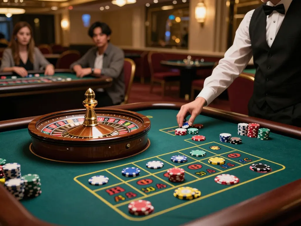 Experience the thrill of betting at XX88 with an elegantly set roulette table.