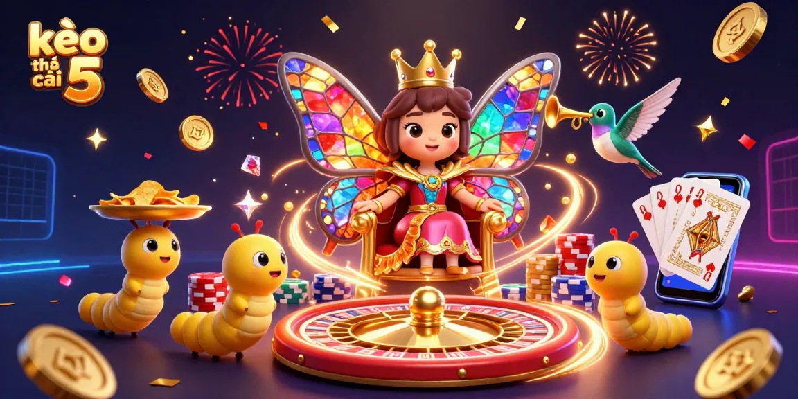 Experience the thrill of kèo nhà cái 5 with vibrant casino characters amidst chaotic fortune and winning games.
