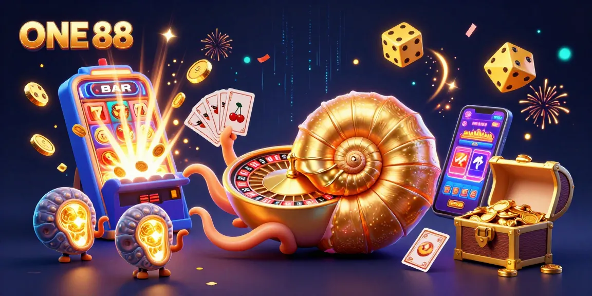 Experience thrilling gameplay at ONE 88 with a vibrant, dynamic casino scene featuring slot machines and roulette wheels.