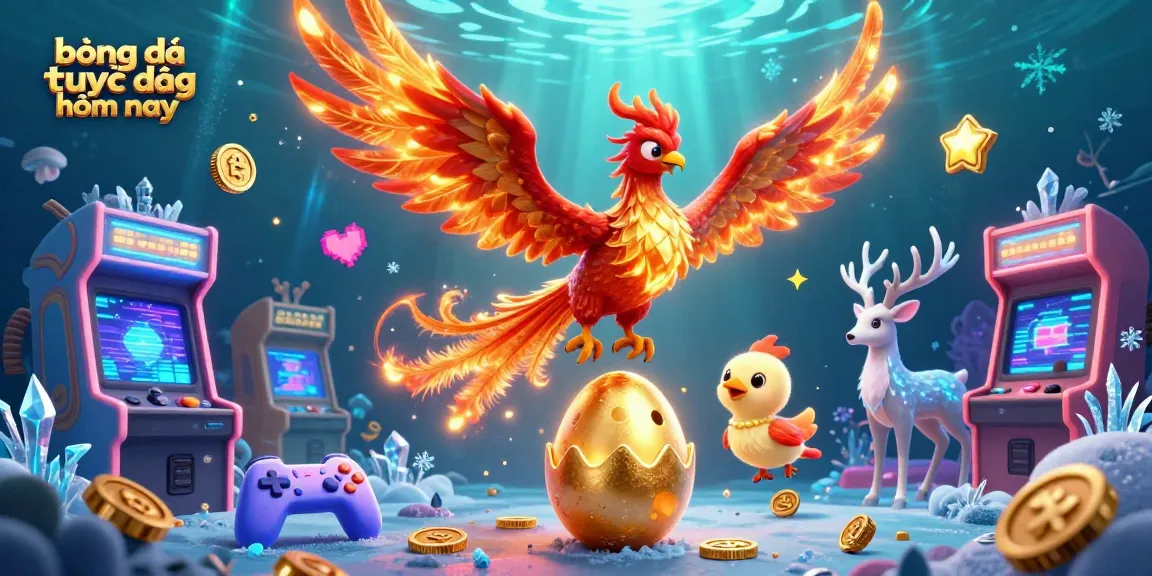 Engage with bóng đá trực tiếp hôm nay in this vibrant 3D illustration featuring a phoenix and gaming elements.