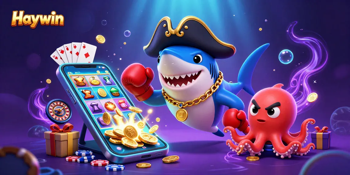 Join the excitement at Haywin with a pirate shark and friends winning big in thrilling casino games.