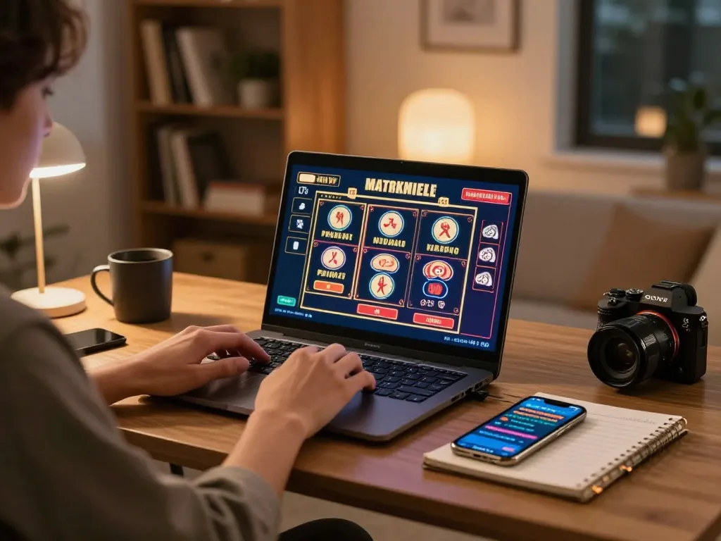 Engaging with online casino games on https://va88.ceo/ in a cozy home office setting.