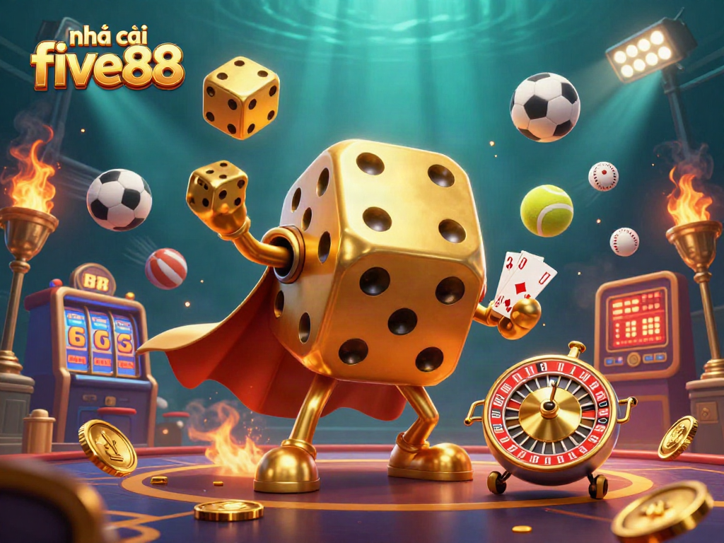 Engage in thrilling gaming action with nhà cái five88 featuring golden dice and sports elements.