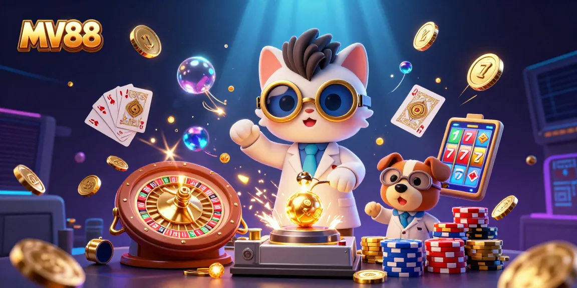 Win big with MV88's engaging casino illustration featuring vibrant gaming elements.