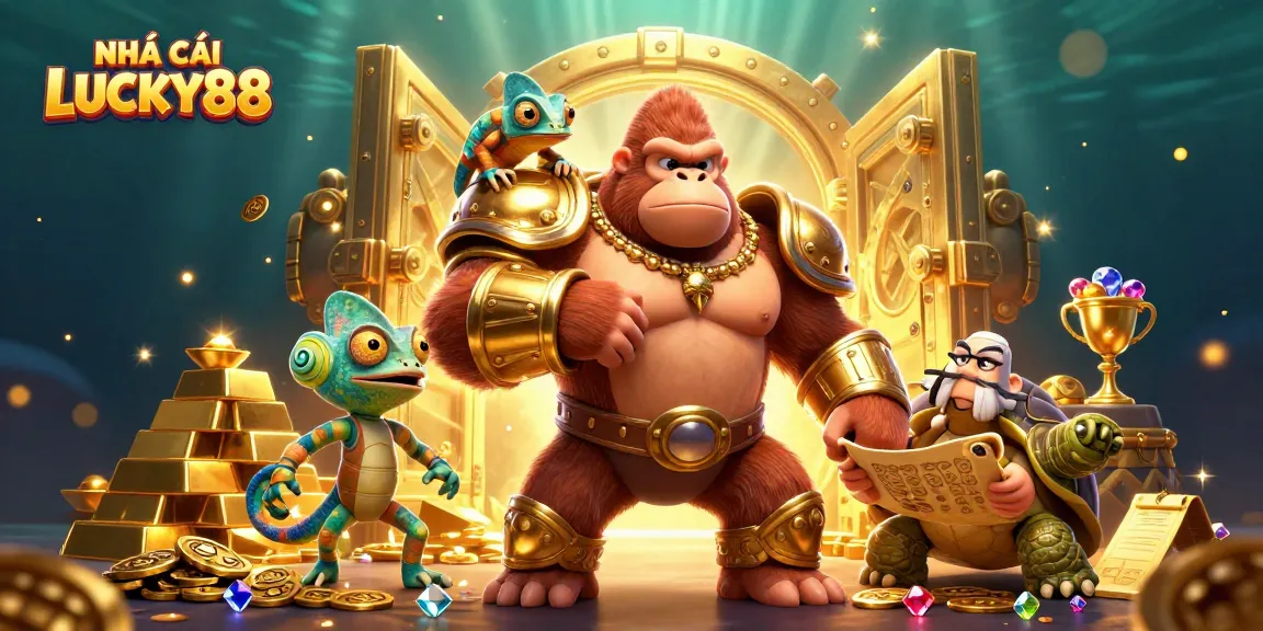 Engage with NHÀ CÁI LUCKY88's elite gaming experience, featuring a powerful gorilla king and treasures.