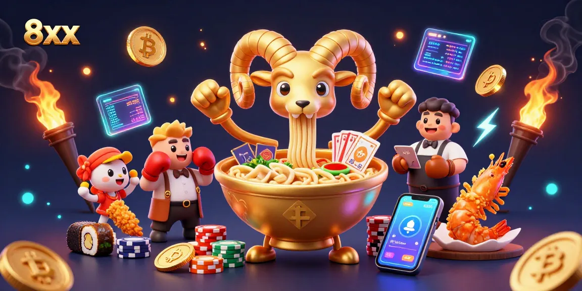 Engage with 8xx players in the vibrant 3D casino world of noodles, sushi, and crypto coins.