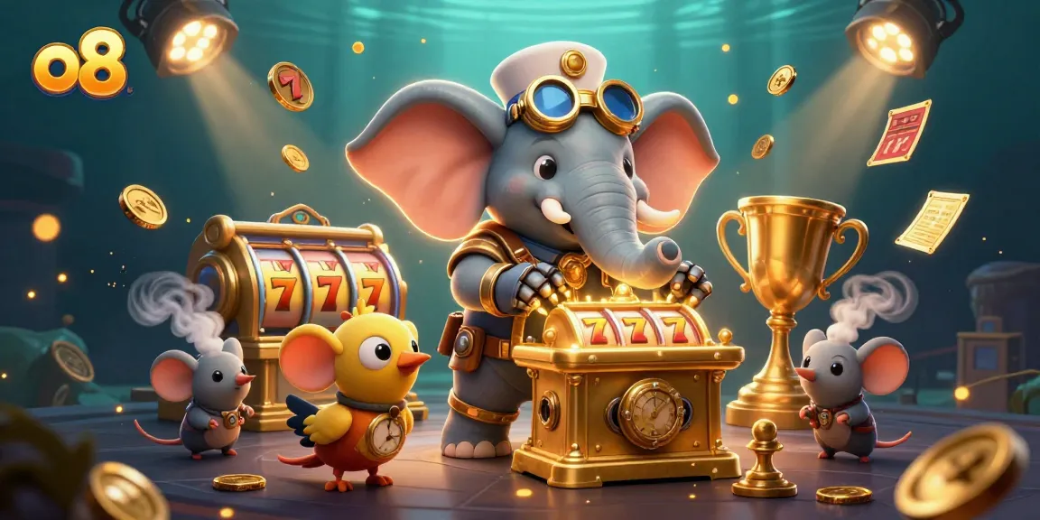 Spin exciting jackpots at o8 with steampunk-themed gaming characters surrounded by dynamic slot elements.