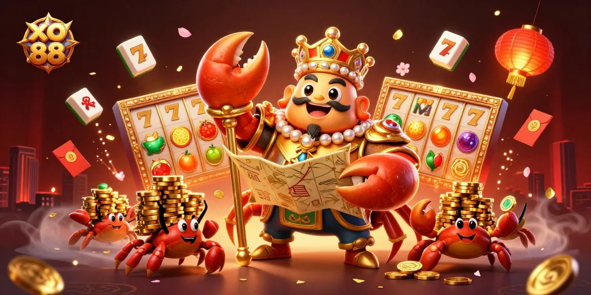Win big at xo 88 with a vibrant golden crab emperor scene featuring rich casino elements.