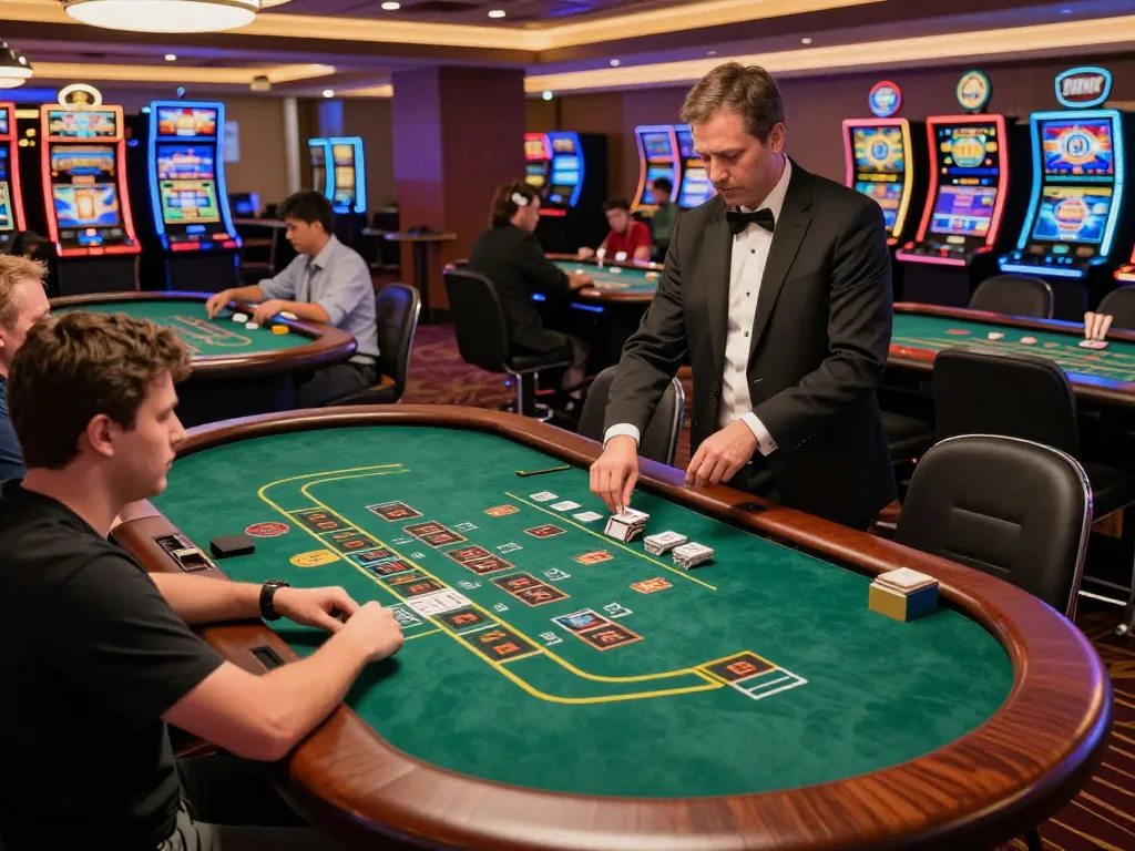 Engaged players at 79KING blackjack tables strategizing bets in an exciting casino atmosphere.