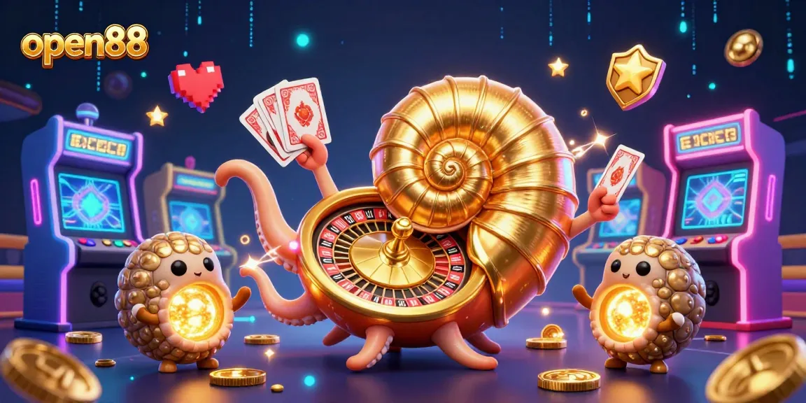 Play classic games with open88, featuring a vibrant 3D casino scene full of action and excitement.