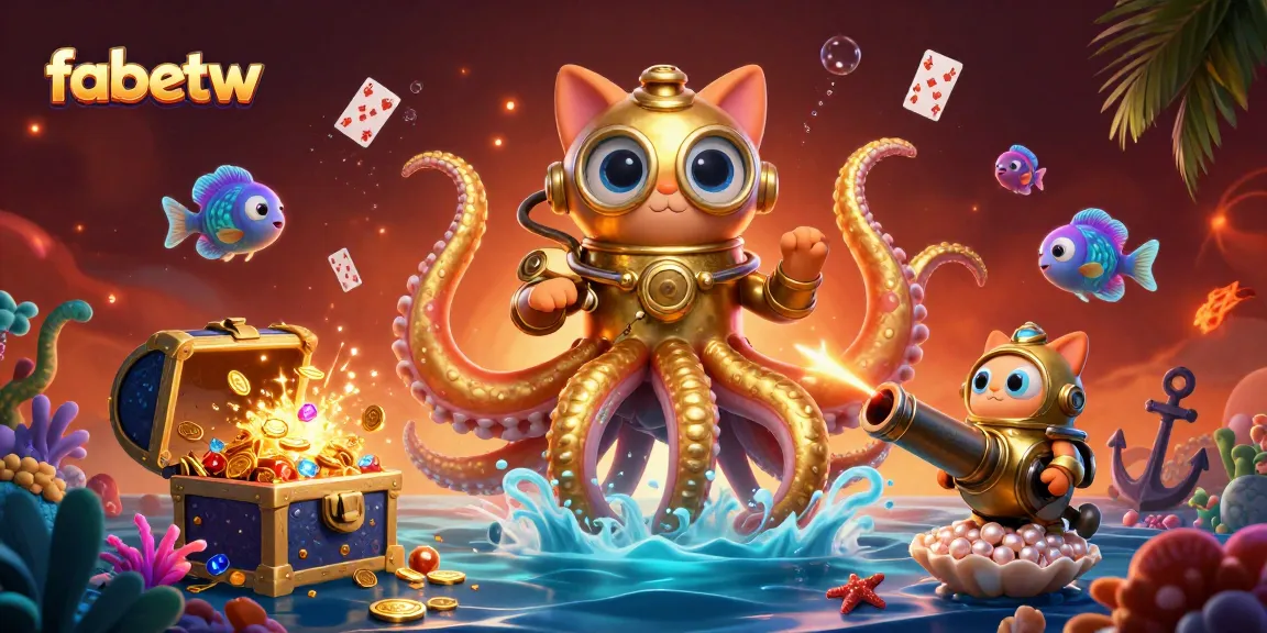 Experience fabetw's captivating ocean-themed slots with a 3D kraken and treasure.