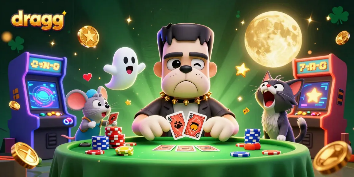 Engage in thrilling gaming action with dragg, where cartoon characters deal cards in a vibrant casino setting.