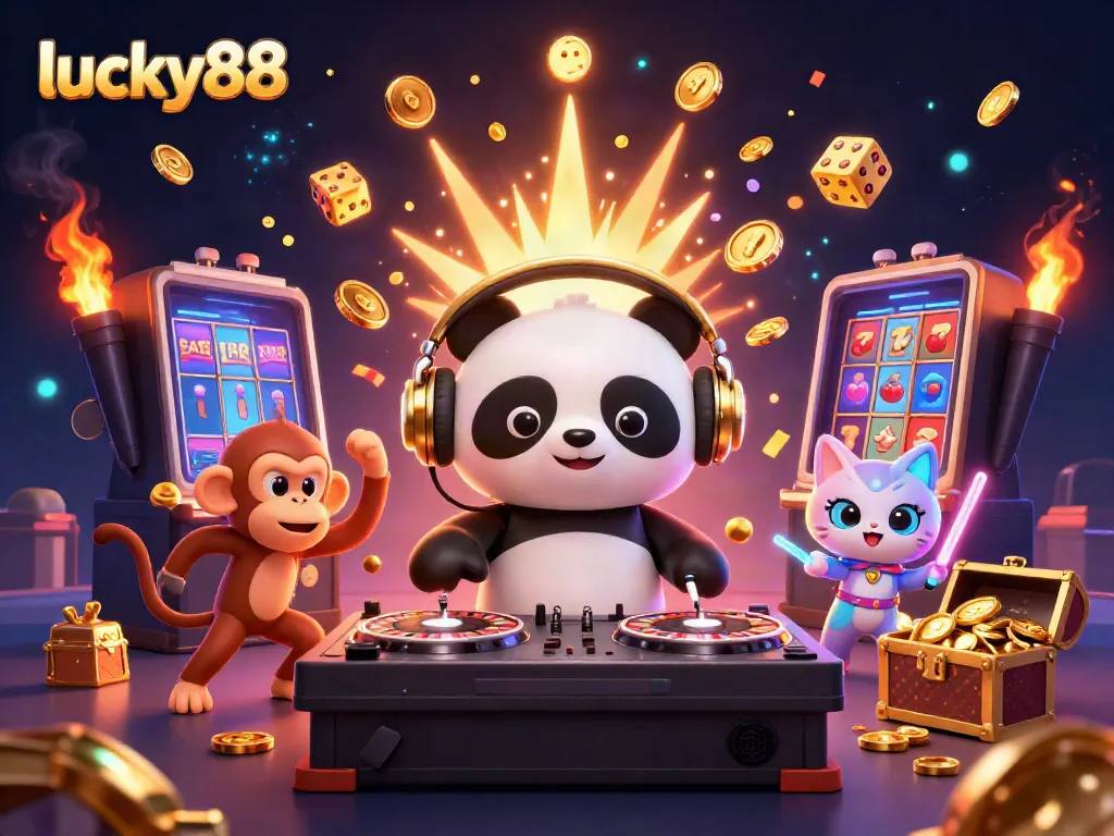 Experience the excitement of lucky88 in this vibrant 3D casino illustration featuring animated characters and gaming elements.